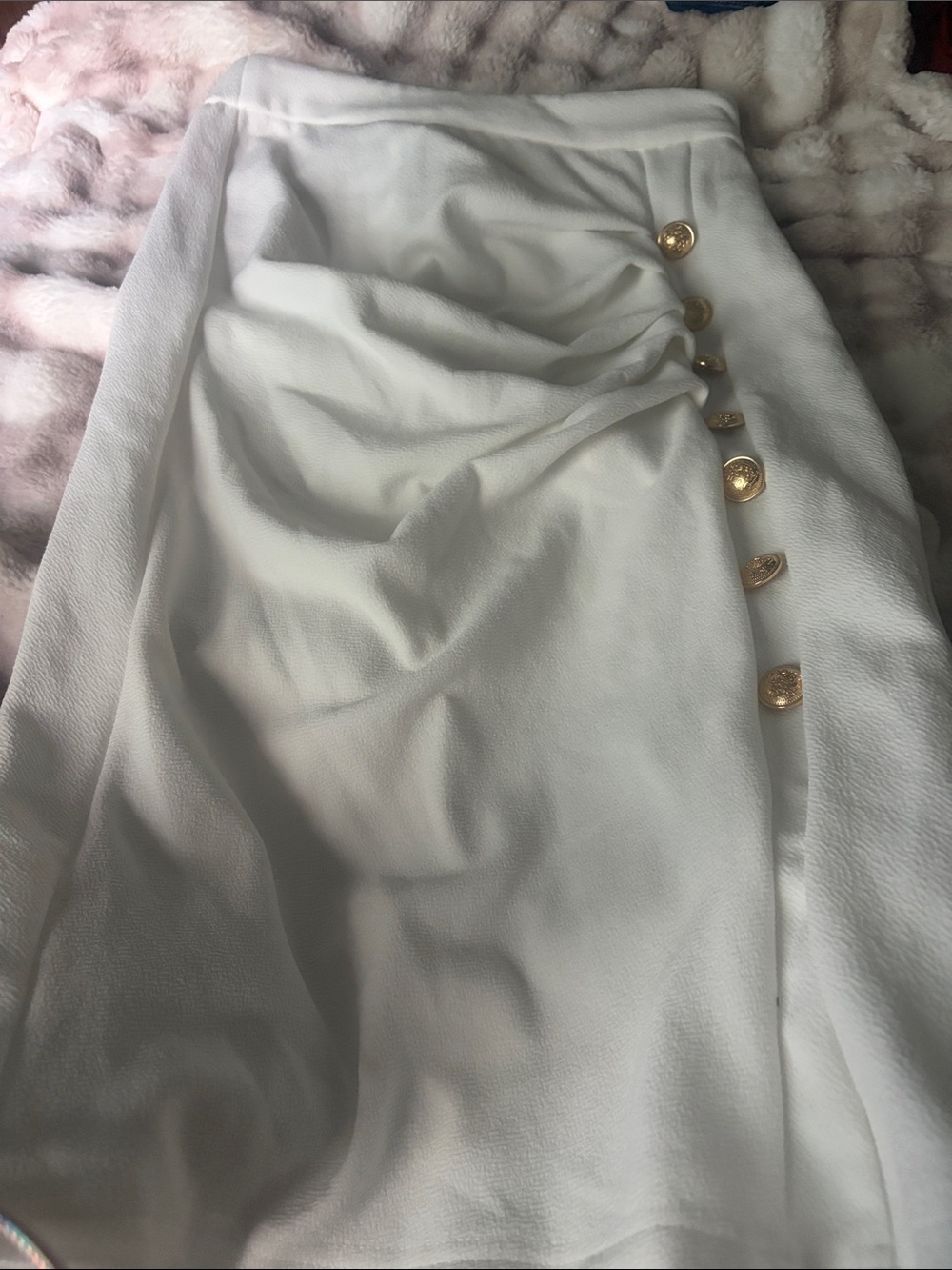 SHEIN White Ruched Pencil Skirt with Gold Buttons
